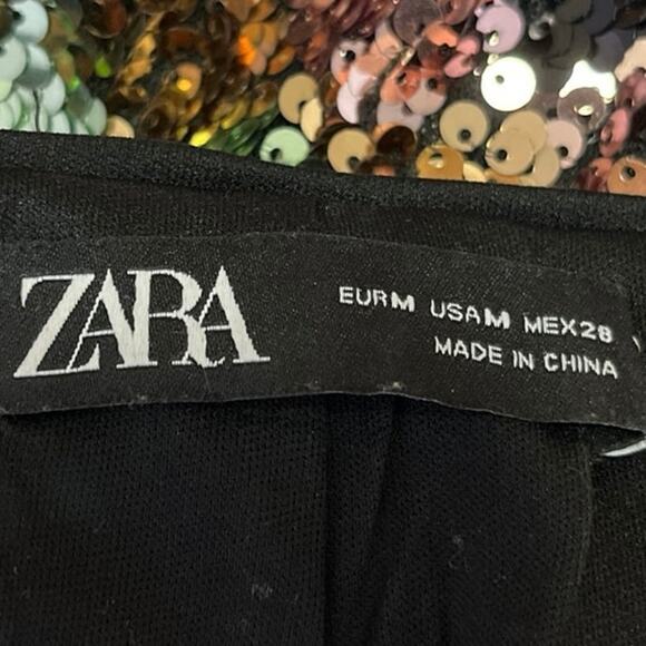 Zara Sequin Glitter Metallic Multicolor Striped Diamond Slit Midi Skirt Size M - Picture 8 of 11